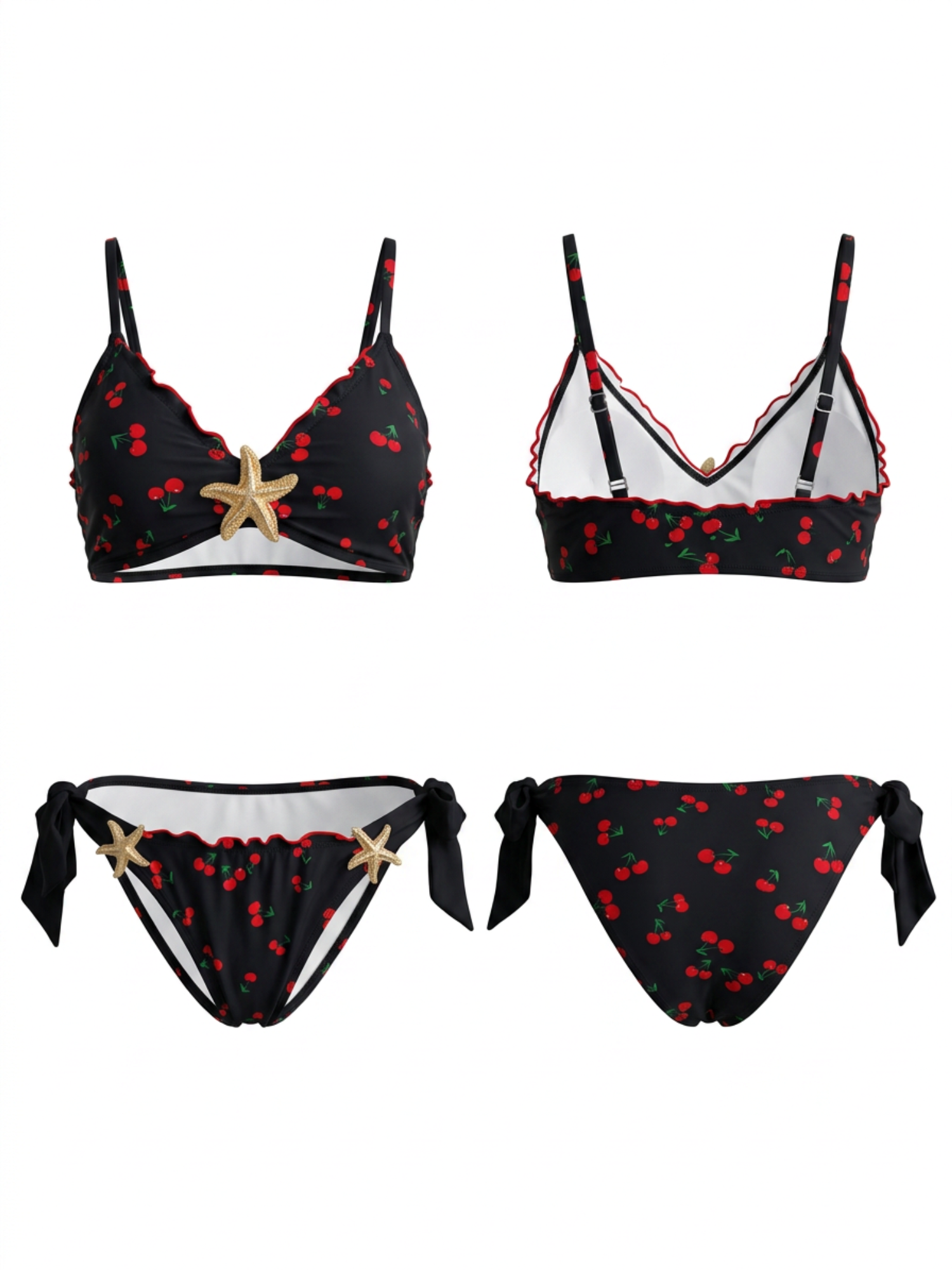 Retro Black Cherry Pattern Beach Bikini