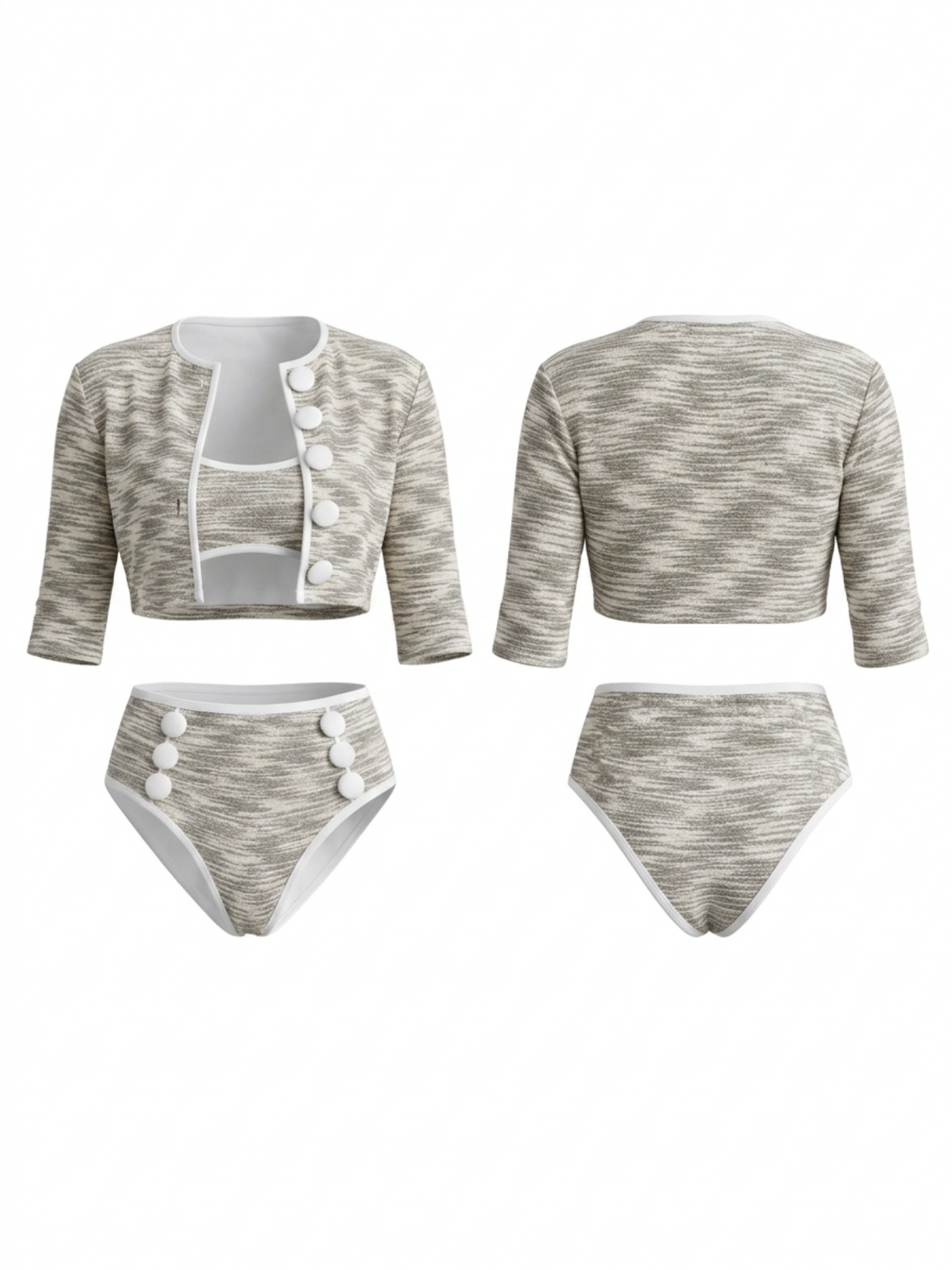 Marled Knit 3 Piece Bikini with Crop Cardigan