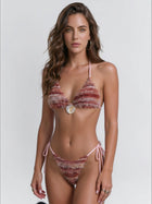 Fuzzy Stripe Triangle Tie Side Bikini Set