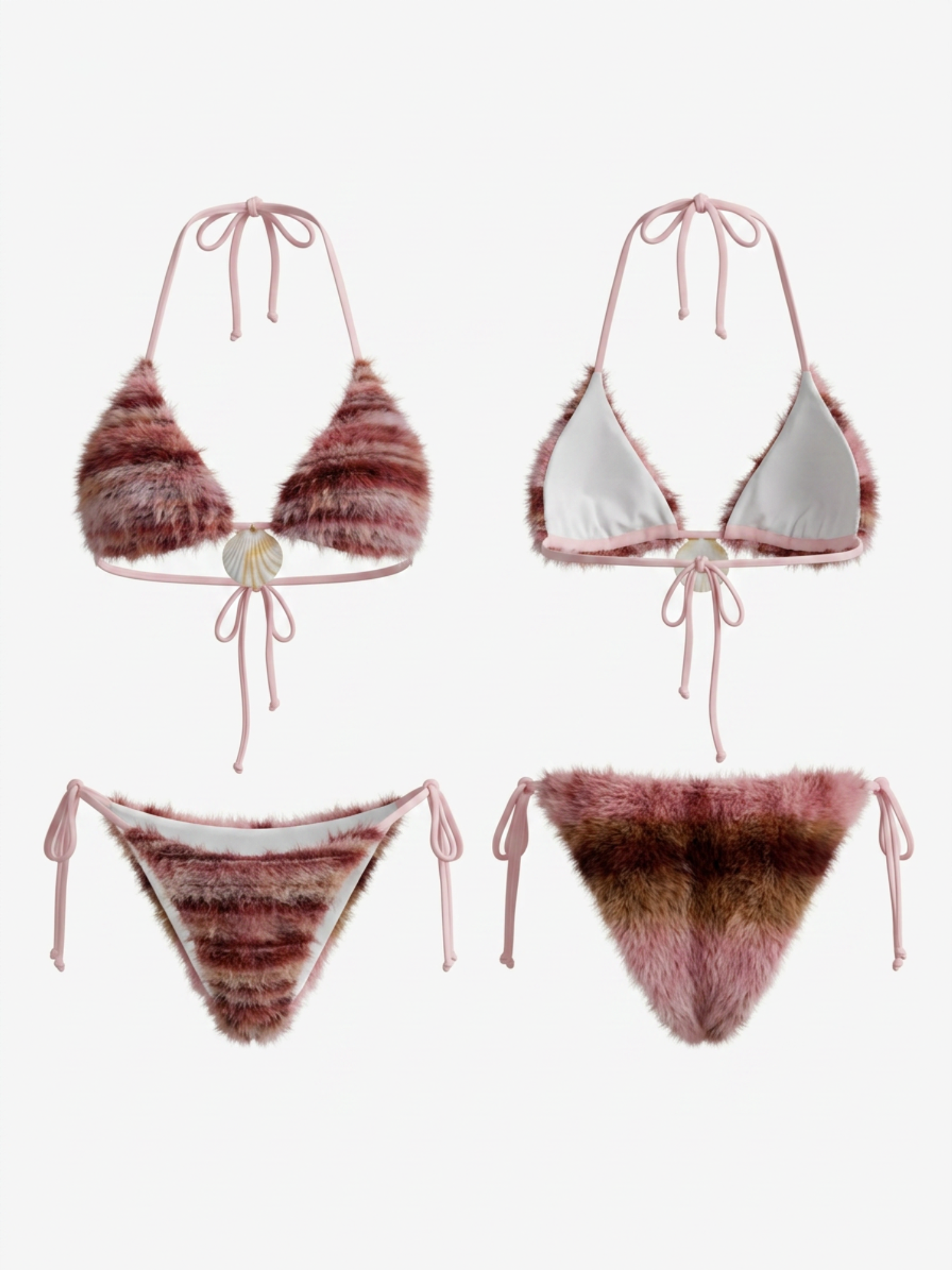 Fuzzy Stripe Triangle Tie Side Bikini Set
