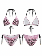 Pink Gradient Leopard Halter Side Tie Bikini Set