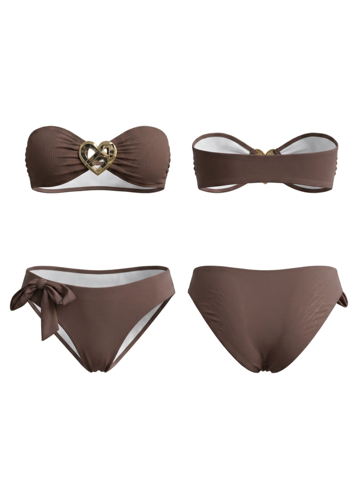 Heart Metal Buckle Strapless Bow Bikini Set