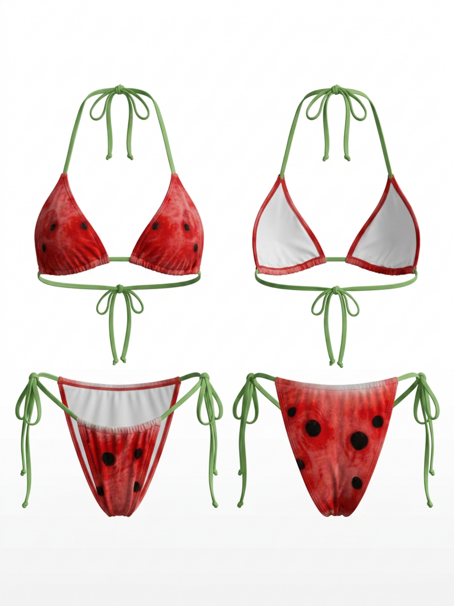 Watermelon Print Contrast Green String Bikini Set