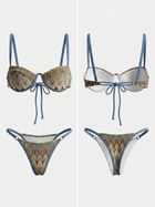 Vintage Geometric Print Underwire Bikini Set
