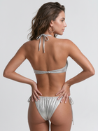 Metallic Silver Halter Metal Buckle Side Tie Bikini Set