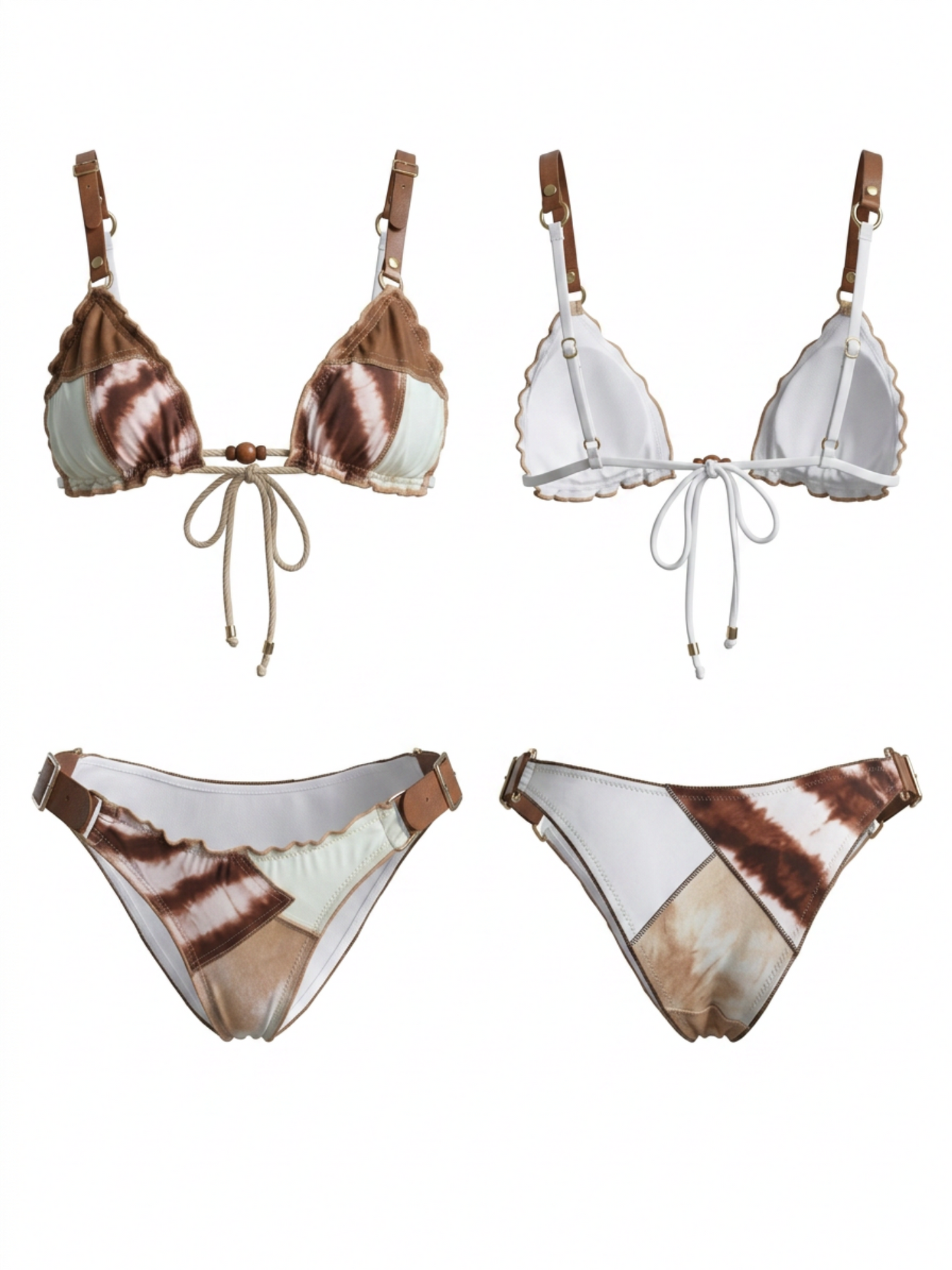 Tie Dye Color Block Ruffle Adjustable Strap Bikini Set