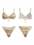 Gold Sequin Mesh Thin Strap Side Tie Bikini Set