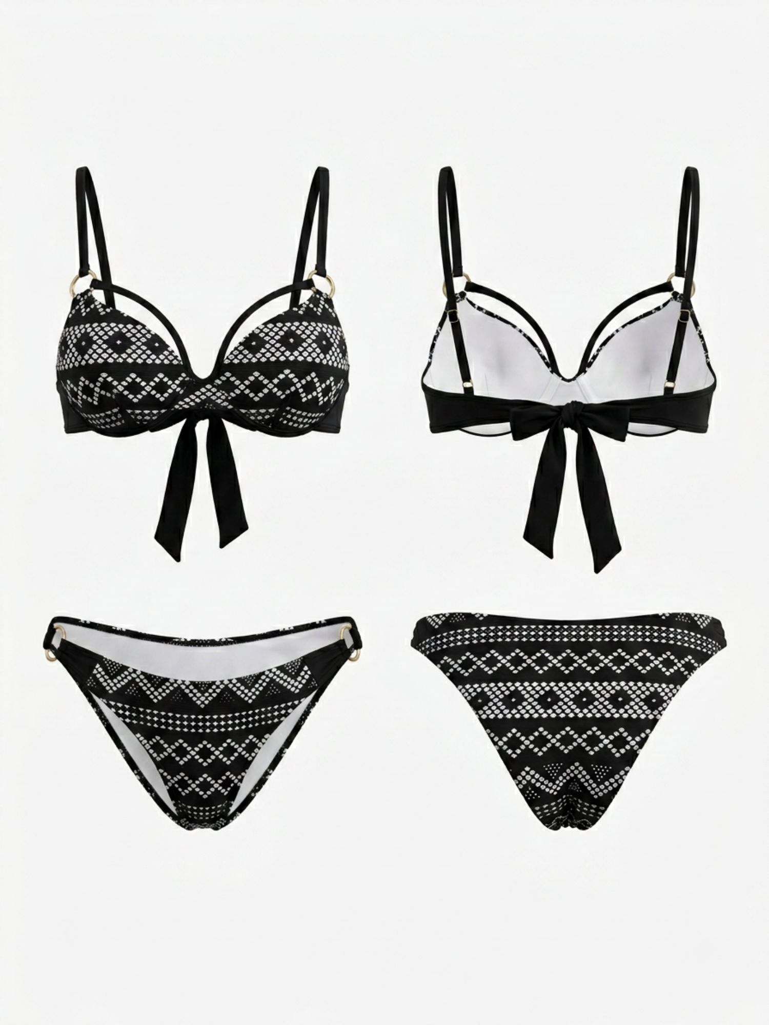 Geometric Mesh Underwire Thin Strap Bikini Set