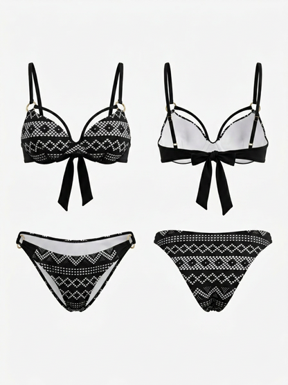 Geometric Mesh Underwire Thin Strap Bikini Set