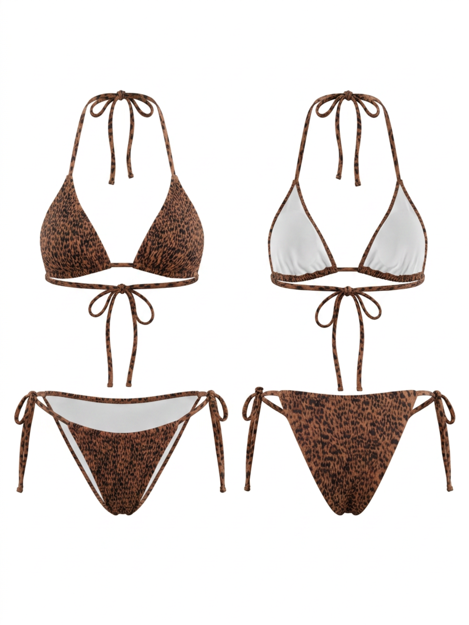 Retro Leopard Print Halter Side Tie Triangle Bikini Set