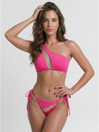 Hot Pink One Shoulder Mesh Cutout Side Tie Bikini Set
