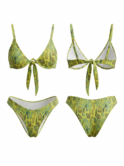 Lime Green Snake Print Underwire Triangle Bikini Set