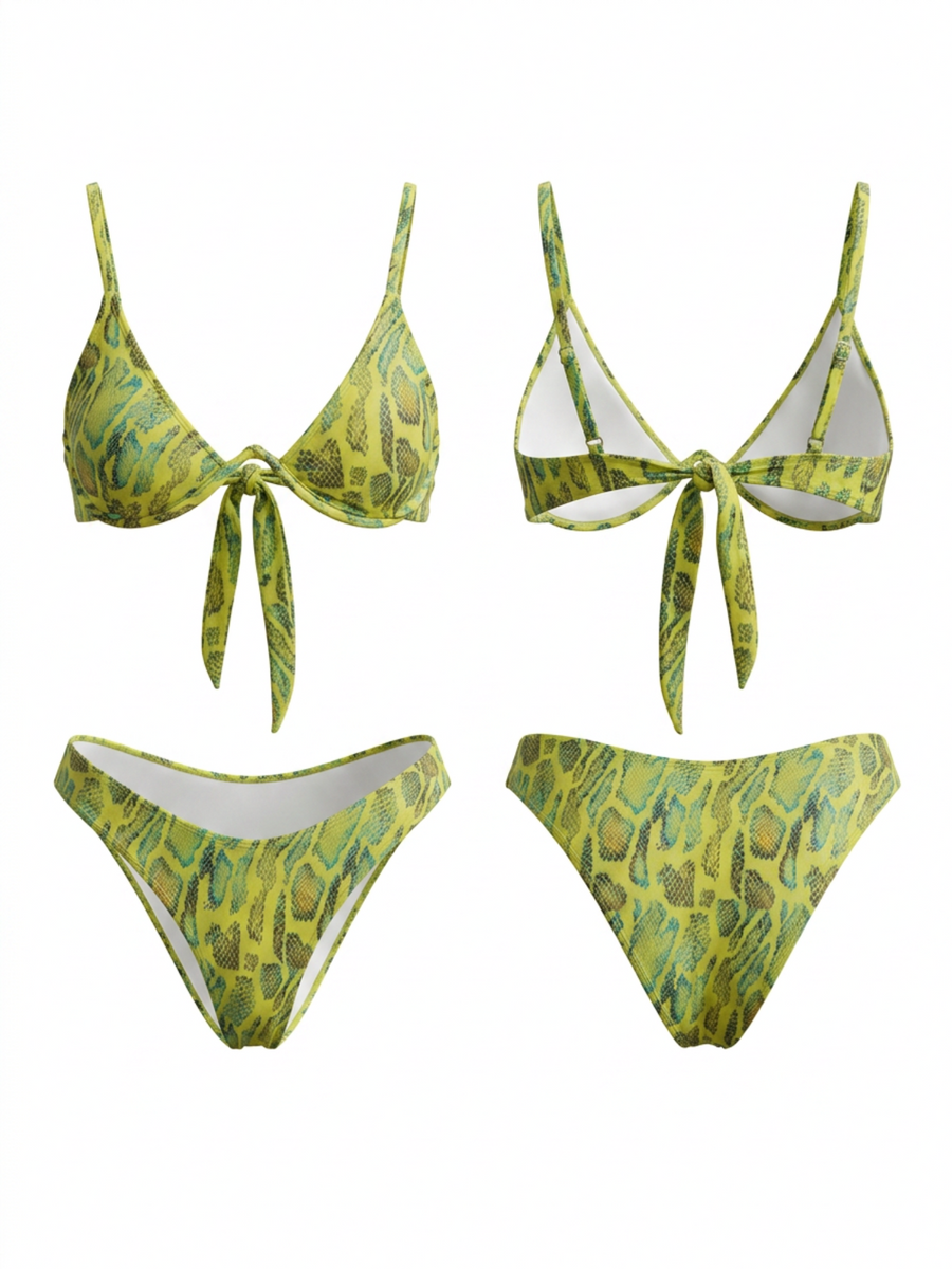 Lime Green Snake Print Underwire Triangle Bikini Set