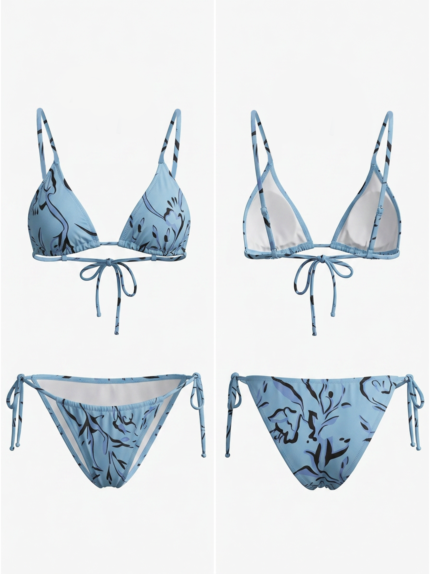 Soft Blue Abstract Art Side Tie High Cut Beach Bikini