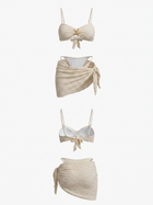 Cream Textured Star Buckle Bikini Side Tie Wrap Skirt 3 Piece