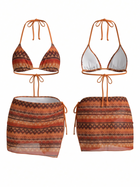 Boho Aztec Print Halter Bikini Side Tie Wrap Skirt 3 Piece