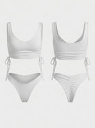 White Square Neck Side Drawstring Two Piece Bikini Set