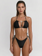 Black Halter Rhinestone Decor Side Tie Two Piece Bikini