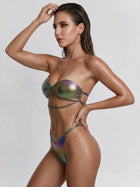 Holographic Gradient Strapless Bandeau O-Ring Bikini Set