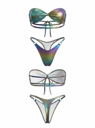 Holographic Gradient Strapless Bandeau O-Ring Bikini Set