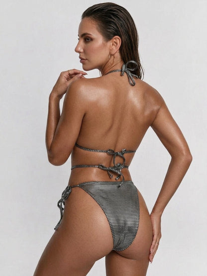Silver Holographic Halter Bikini