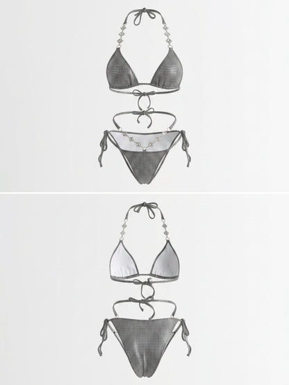 Silver Holographic Halter Bikini