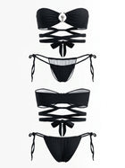 Black Bandeau Metal Ring Wrap Cross Strap Side Tie Bikini Set