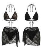 Lace Halter Bikini With Wrap Sarong 3 Piece Swim Set