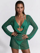 Textured Bikini Sheer Net Beach Cover Up 3 Piece Swimwear