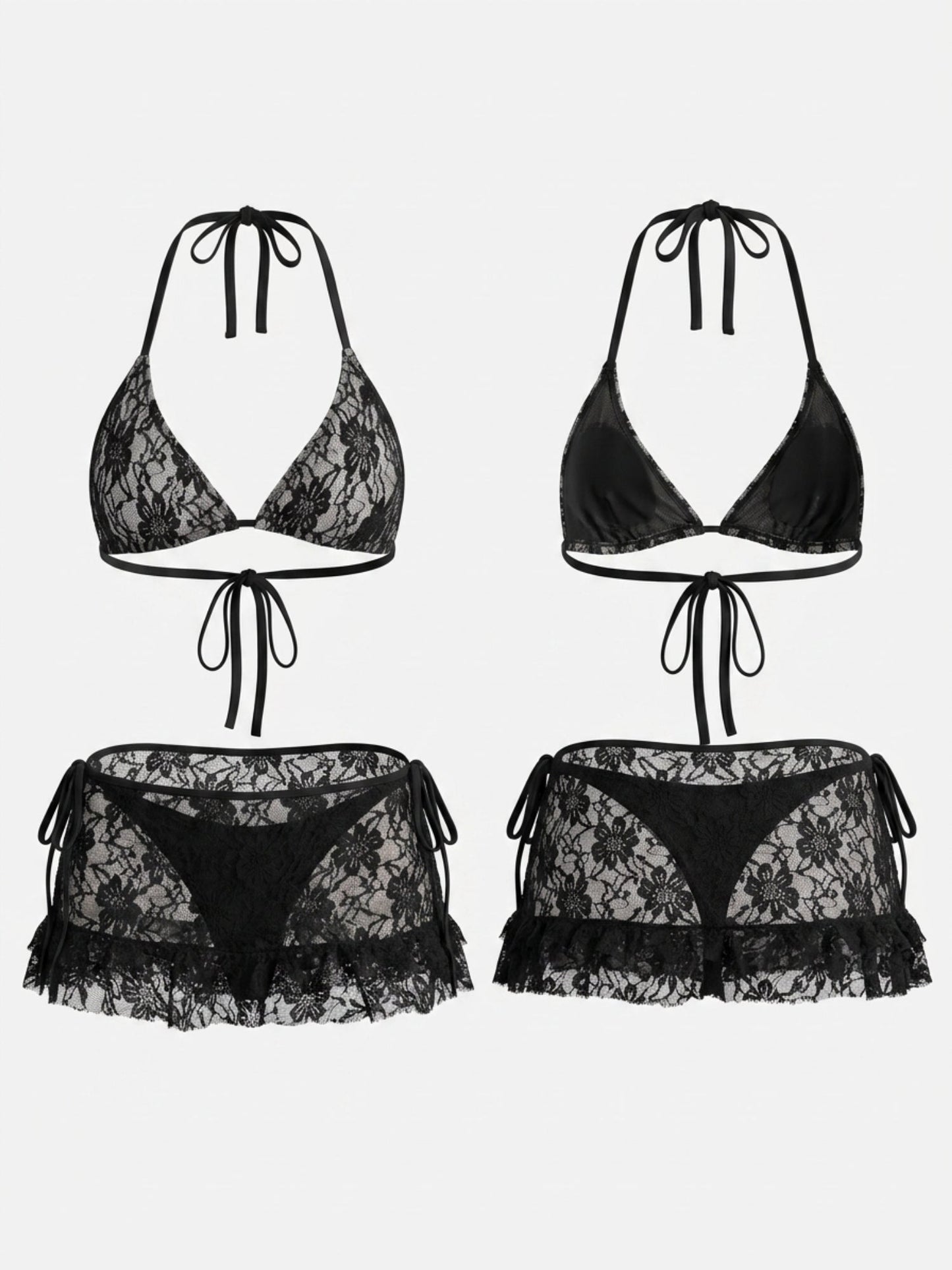 Halter Bikini Ruffle Skirt 3 Piece Beach Set