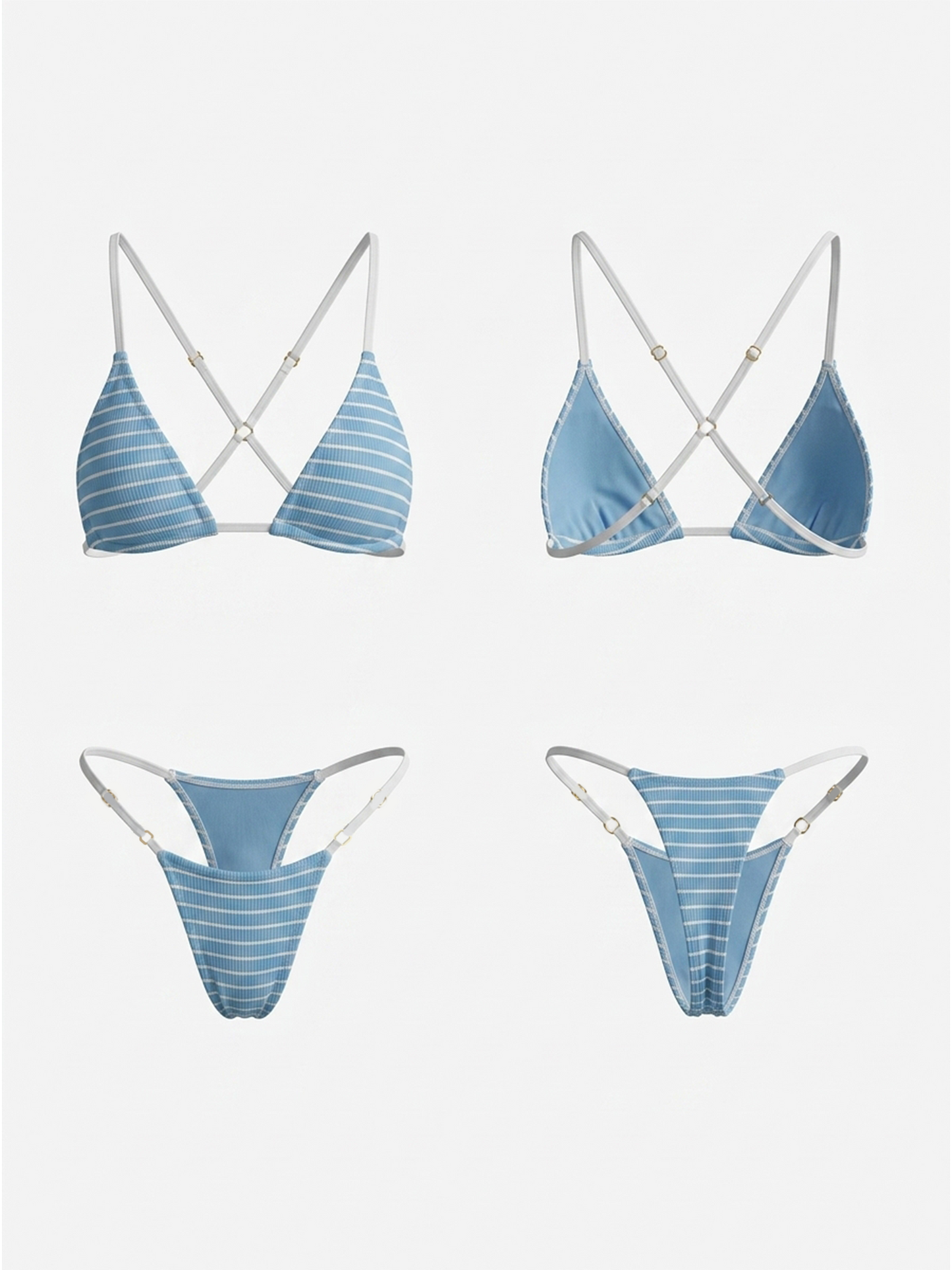 Stripe Thin Strap Cross Back High Cut Bikini Set