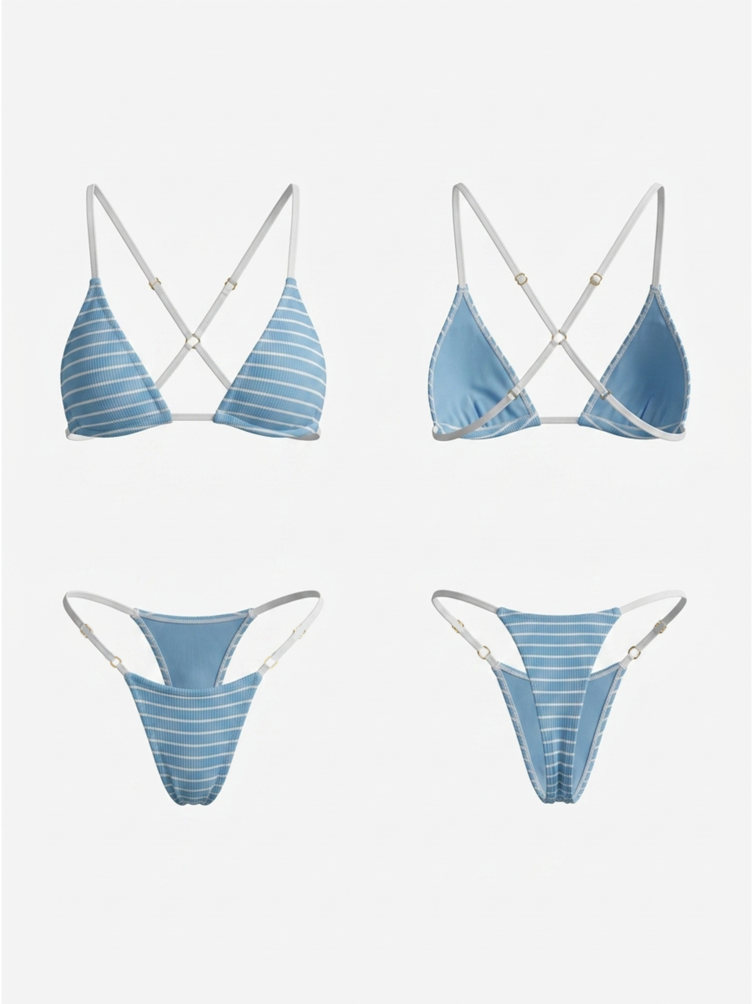 Stripe Thin Strap Cross Back High Cut Bikini Set