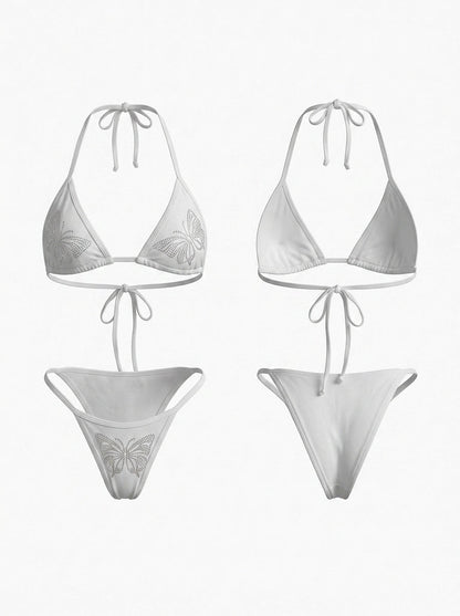 Rhinestone Butterfly Halter High Cut Bikini Set