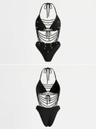 Black Beaded Multi Strap Halter Two Piece Bikini Set