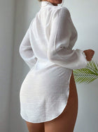 Oversized Sheer Linen Collared Long Shirt Bikini Cover Up