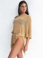 Summer Camel Sheer Mesh Knit Oversized Asymmetrical Swim Cover Up
