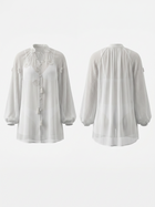 Tie Front Floral Applique Loose Long Sleeve Bikini Cover Up