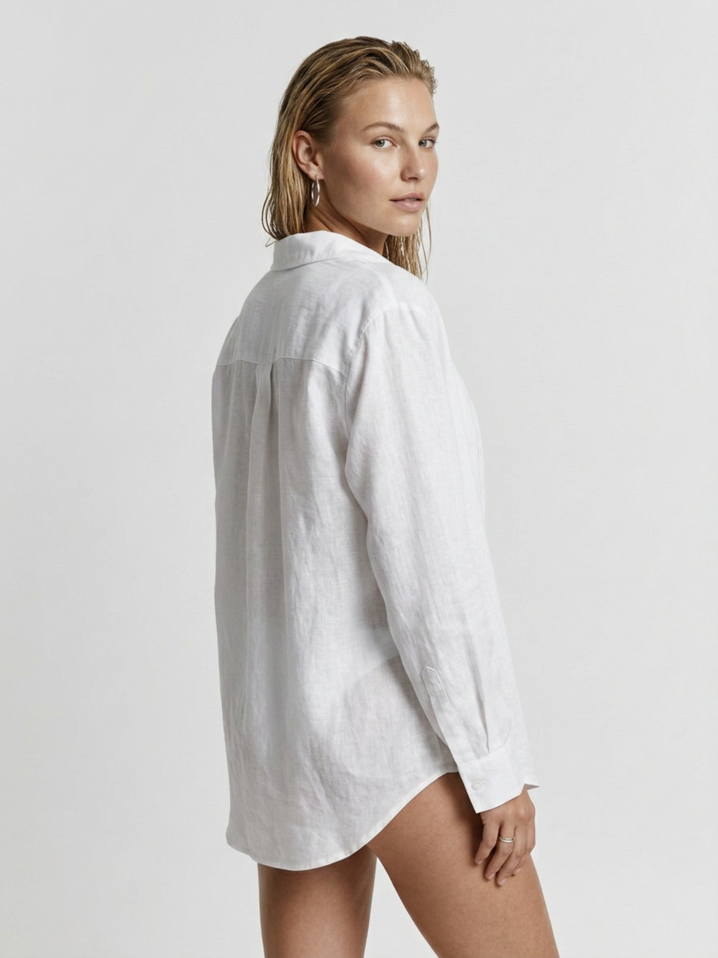 White Sheer Long Sleeve Shirt Beach Cover Up