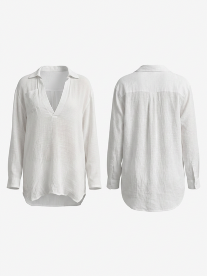 White Sheer Long Sleeve Shirt Beach Cover Up