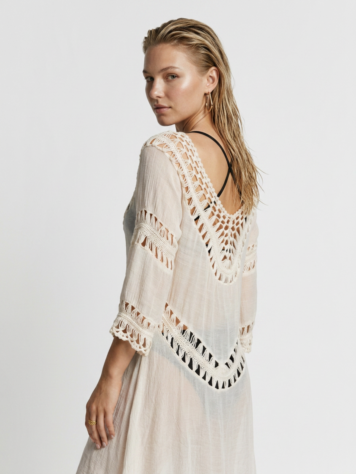 Crochet Hollow Out V-Neck Beach Cover Up