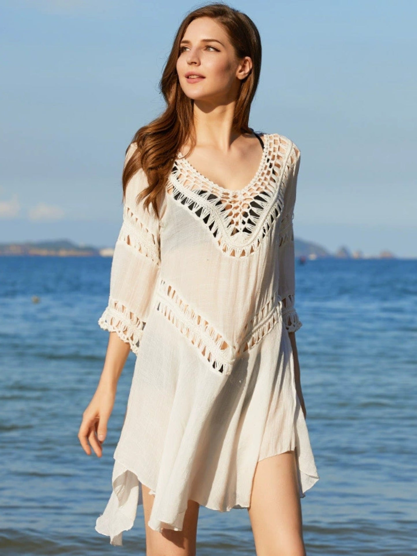 Crochet Hollow Out V-Neck Beach Cover Up