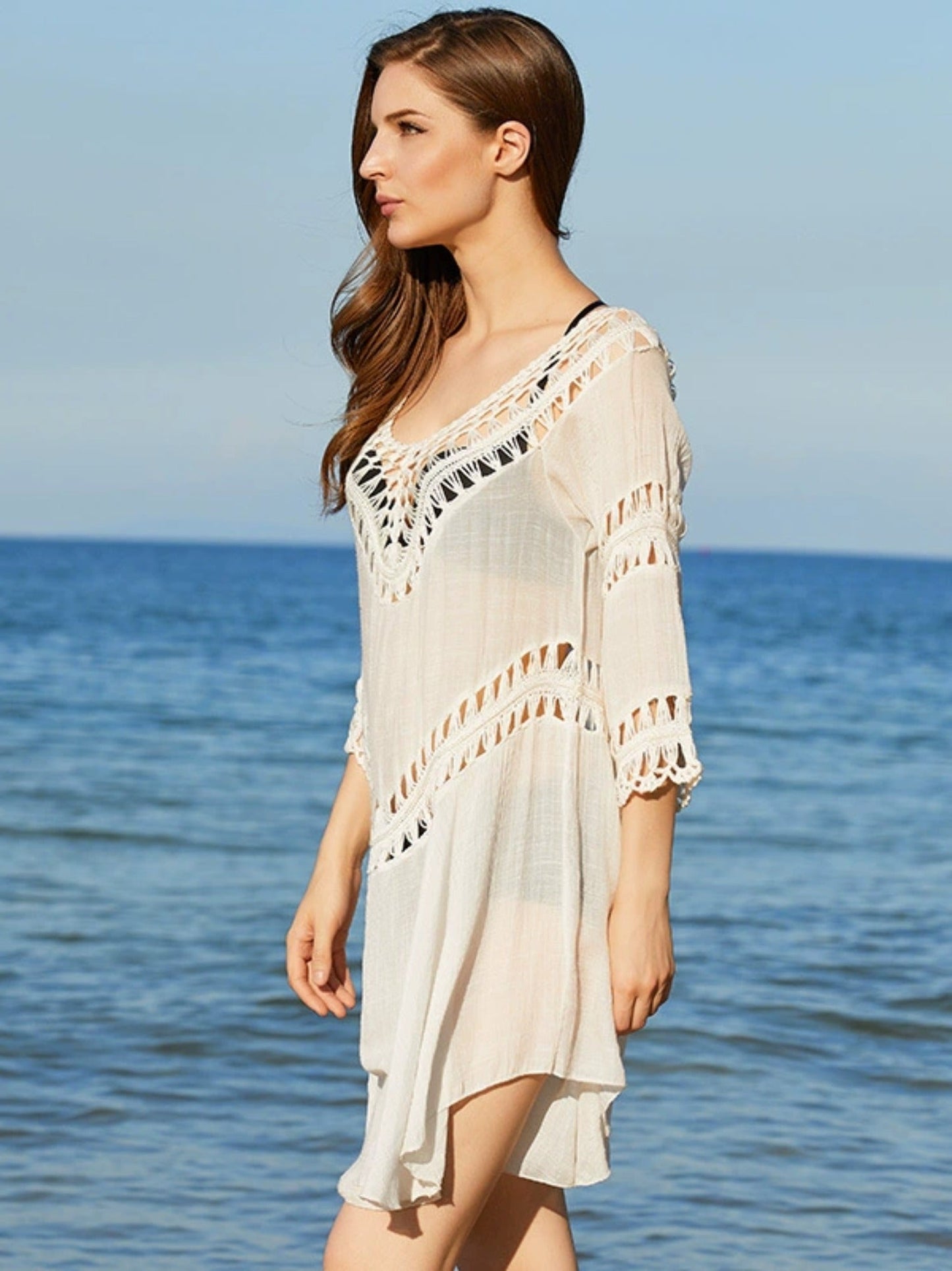 Crochet Hollow Out V-Neck Beach Cover Up