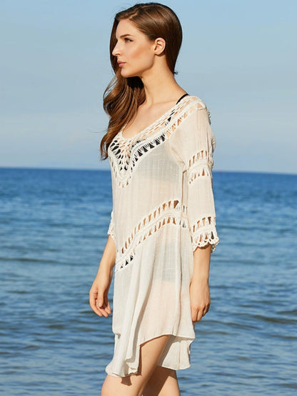 Crochet Hollow Out V-Neck Beach Cover Up