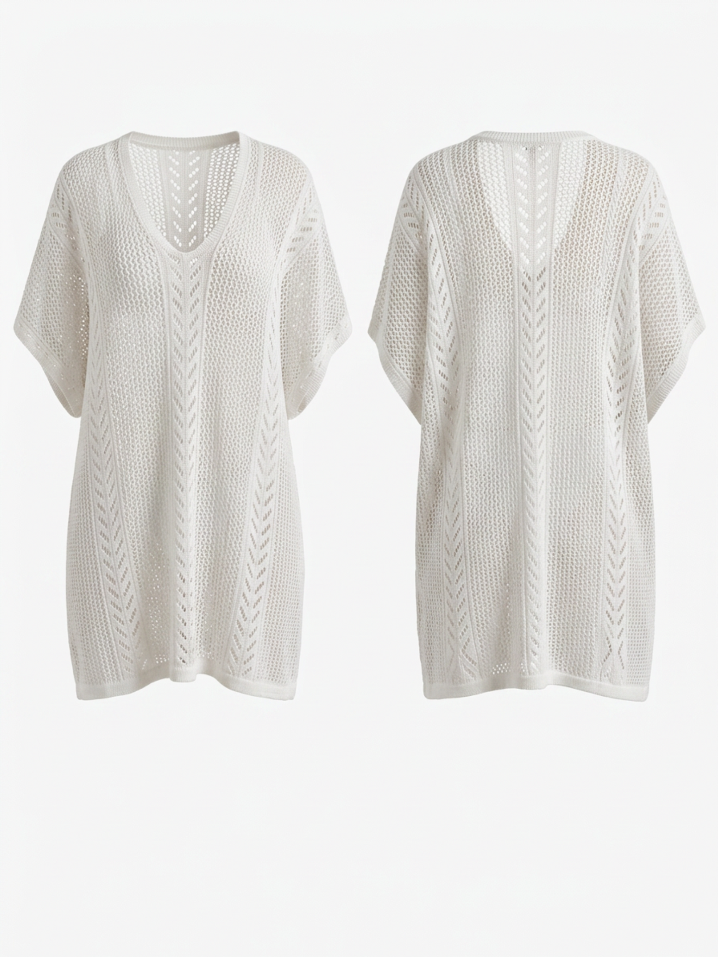 V-Neck Hollow Knit Batwing Sleeve Beach Cover Up