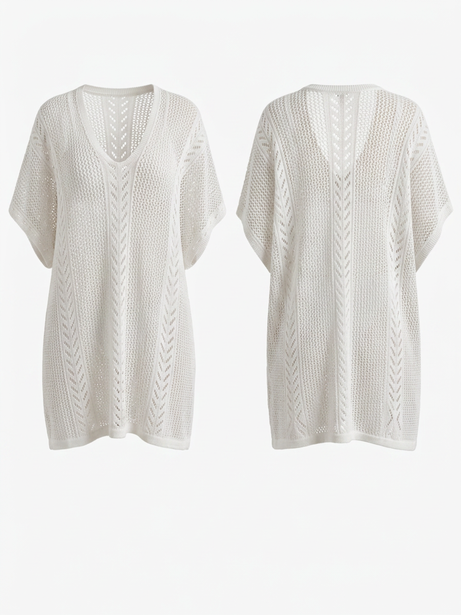 V-Neck Hollow Knit Batwing Sleeve Beach Cover Up