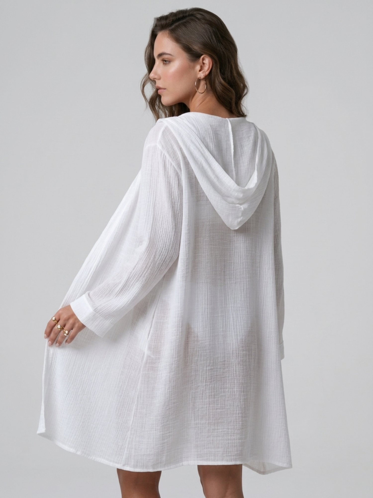 Hooded Button Down Long Sleeve Beach Cover Up