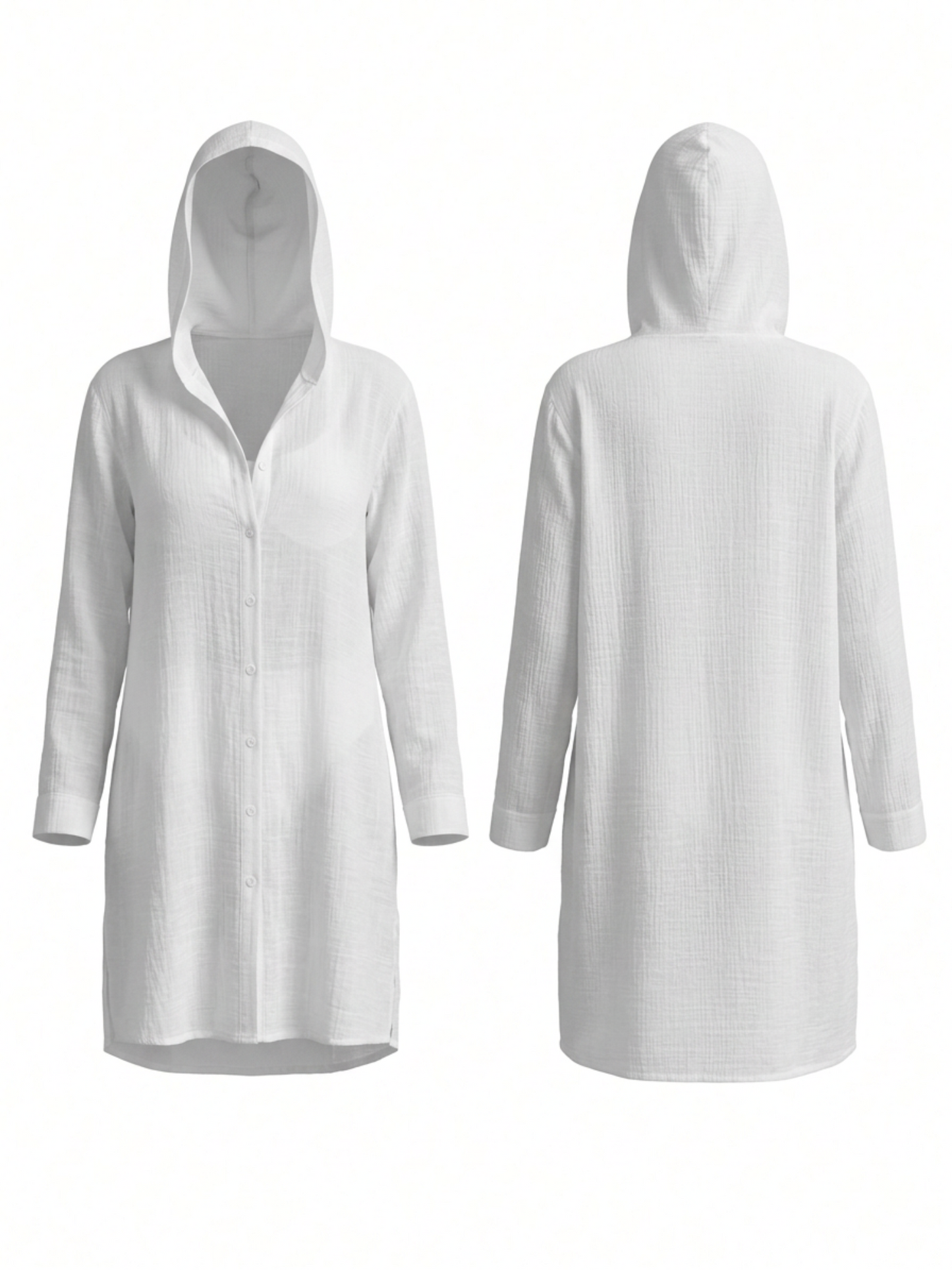Hooded Button Down Long Sleeve Beach Cover Up