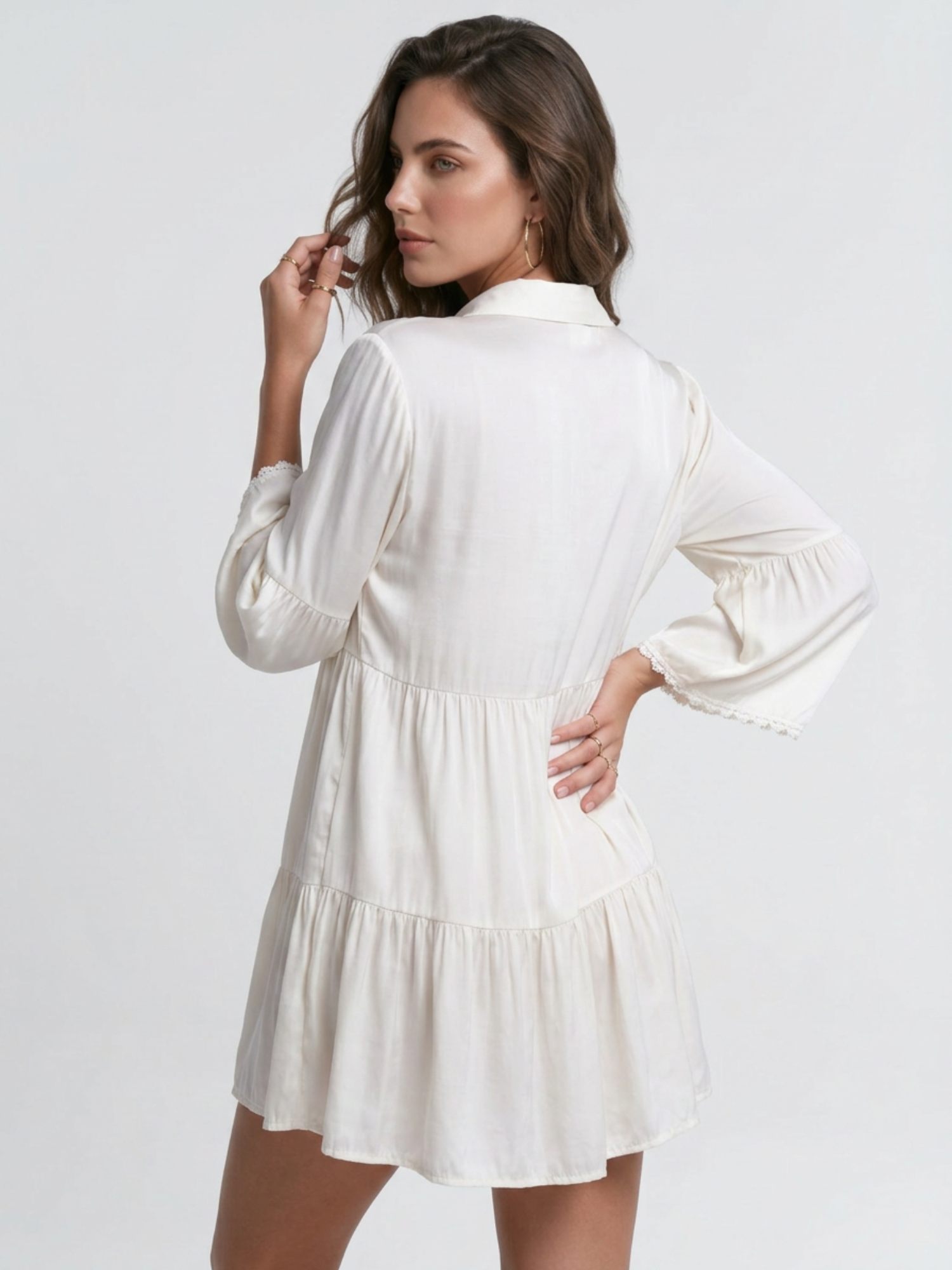 Hollow Lace Spliced Bell Sleeve Shirt Cover Up