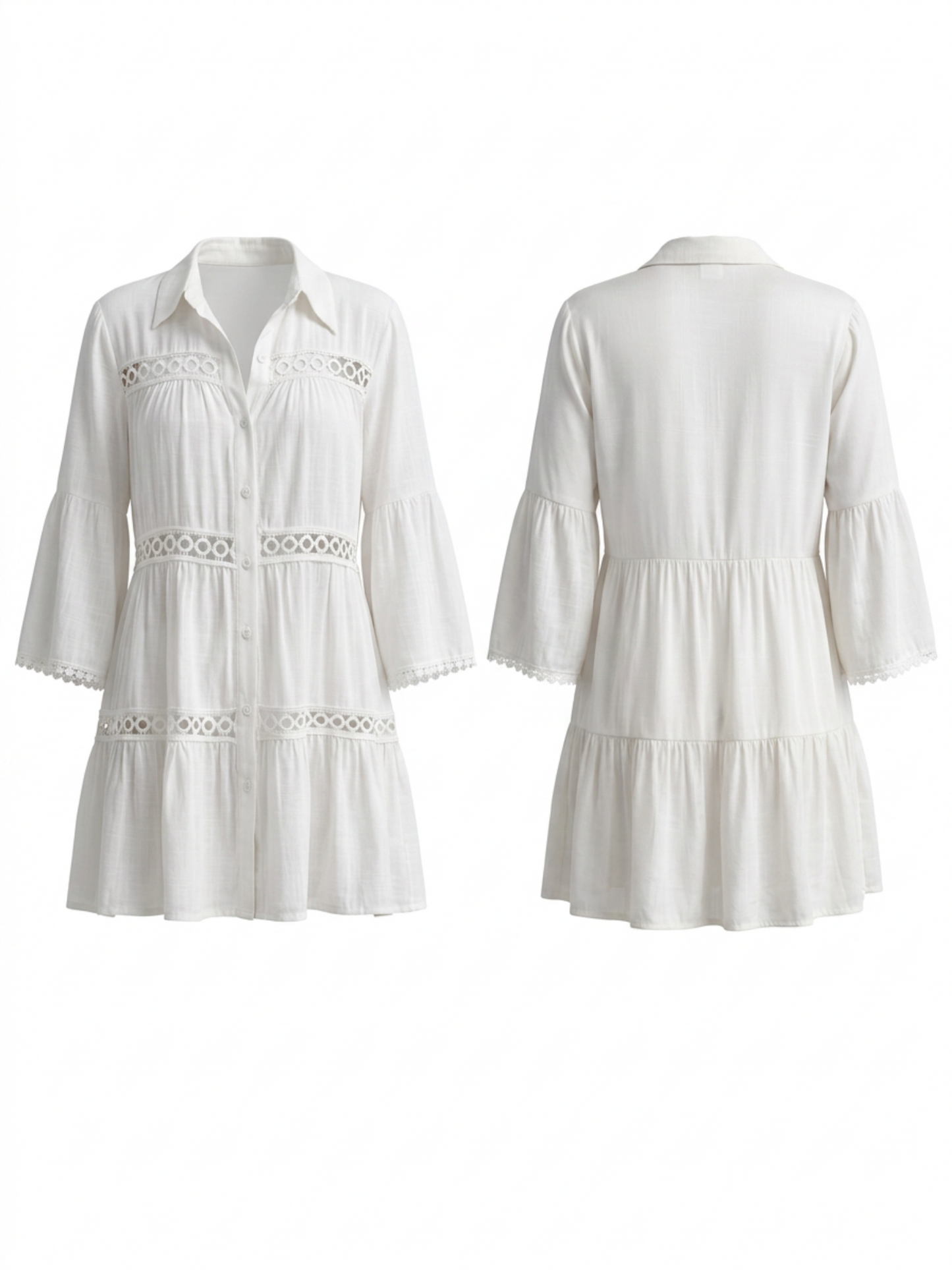 Hollow Lace Spliced Bell Sleeve Shirt Cover Up