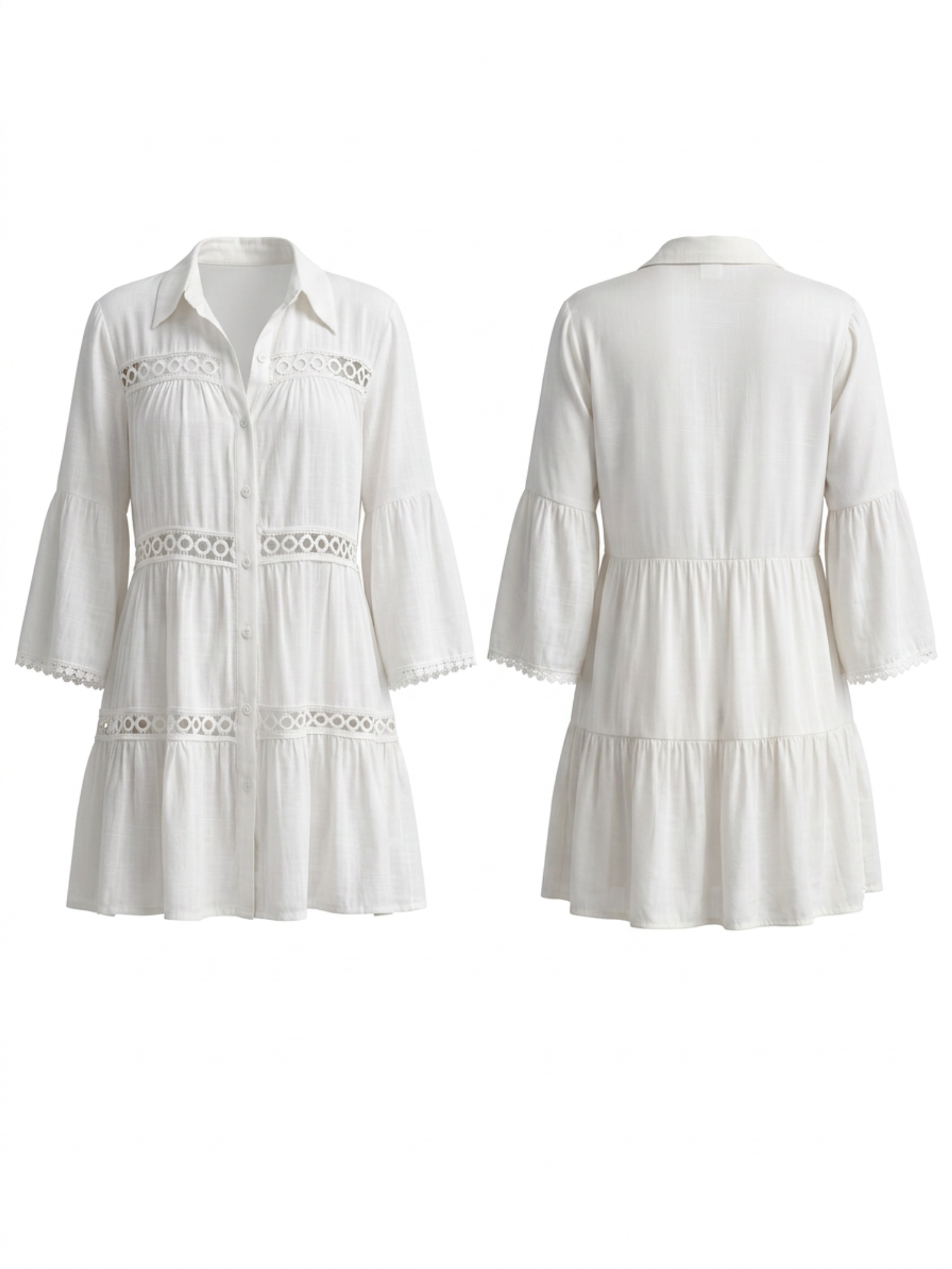 Hollow Lace Spliced Bell Sleeve Shirt Cover Up